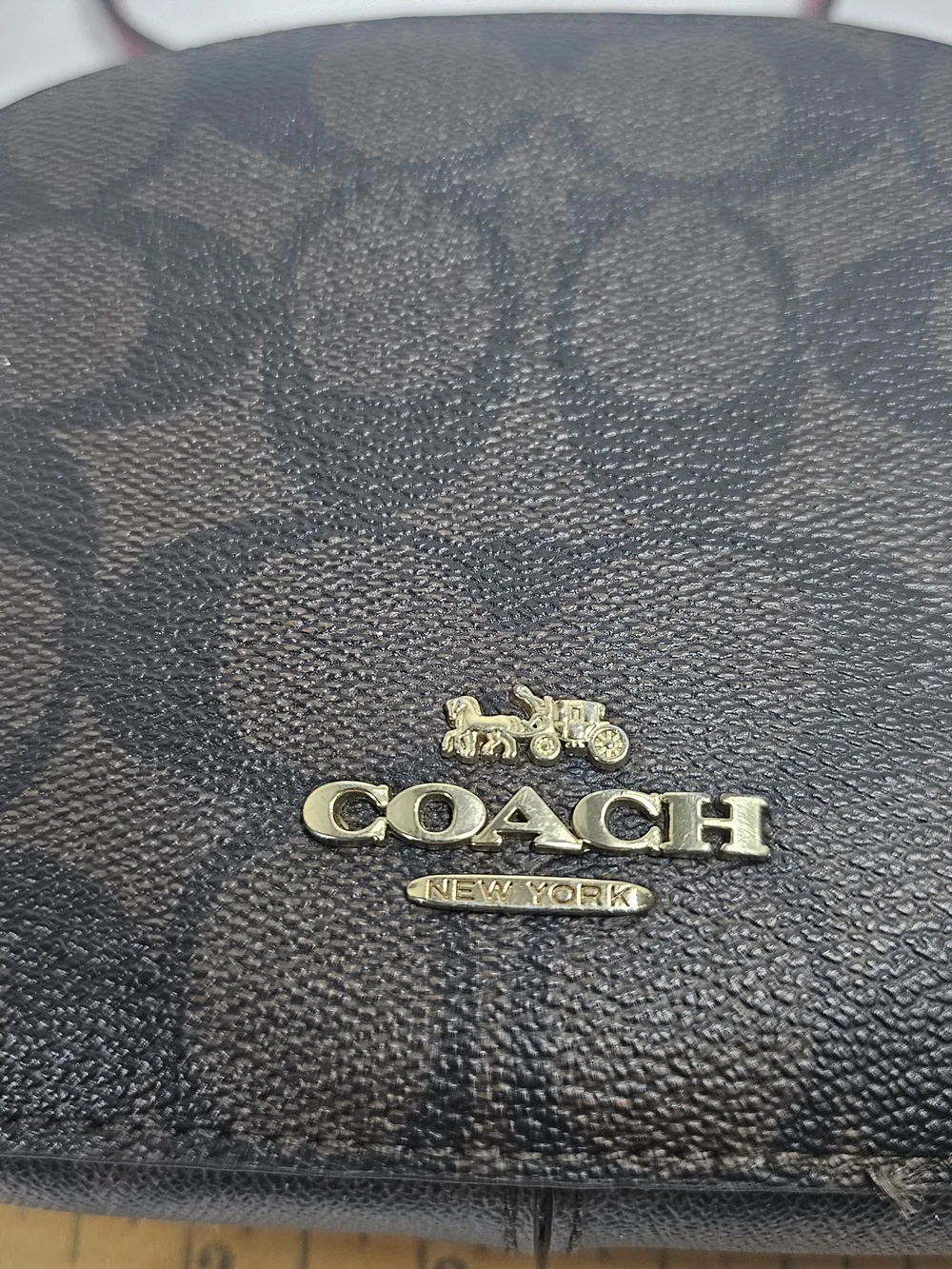 Coach Brown Signature Mini Crossbody with Red Strap